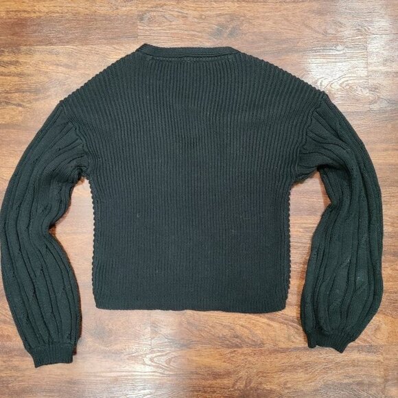 Free People Solid Black Ribbed When It Rains Cotton V-Neck Cropped Sweater S - Picture 3 of 11